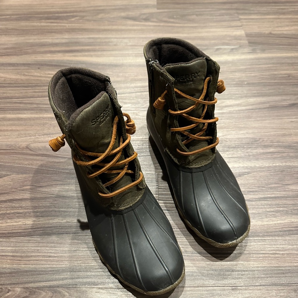 Olive green Sperry duck boots